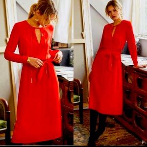 Sezane Red Long Sleeve Midi Dress
